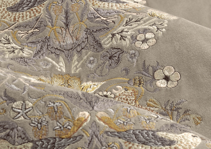 Strawberry Thief Embroidery Pencil Pleat, Biscuit - Ready Made Curtains - Image 4